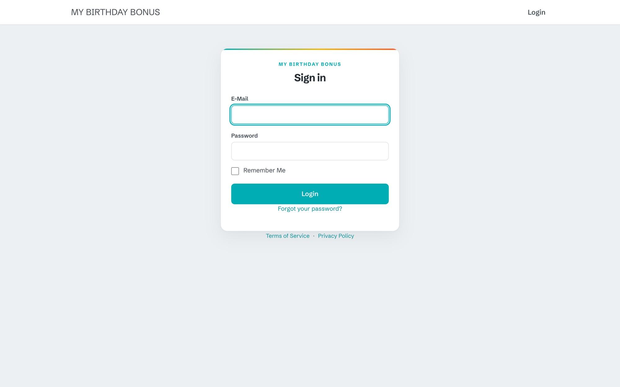 My Birthday Bonus sign-in page